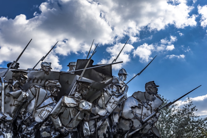 ruined, cloud - sky, outdoors, russia, bronze, communism, abandoned, sculpture, union, communist, day, history, monument, gray, demolished, garbage, europe