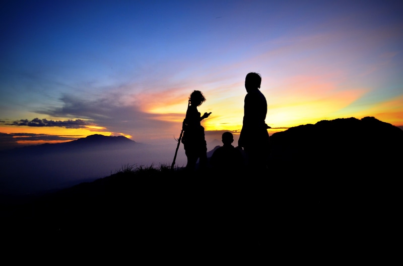 sky, scenics - nature, persons, togetherness, beauty in nature, leisure activity, two people, sunset, adult, atop, family, nature, silhouette, lifestyles