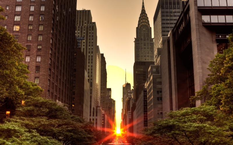 2K, york, cityscape, buildings, sunset, skyscrapers, new, sunlight, hd, sun