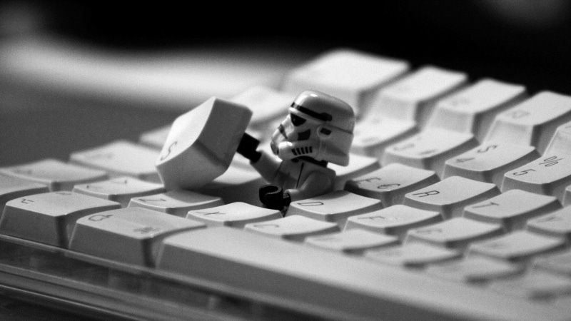 toys, LEGO Star Wars, humor, 1080P, keyboards, white, Star Wars, stormtrooper, monochrome, LEGO