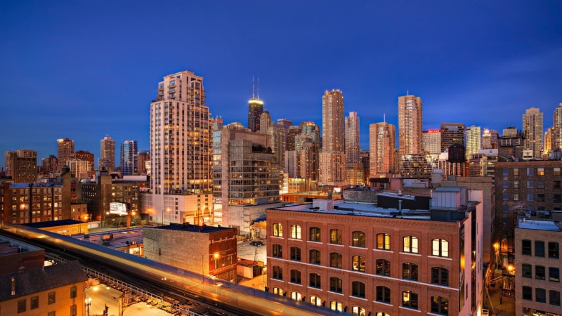 illuminated, modern, sky, architecture, built structure, city life, building, residential district, urban skyline, Chicago, no people, skyscraper, downtown district