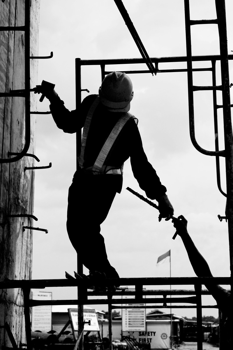 rear view, climb, development, performance, skill, labor, day, guy, human arm, sport, black and white, nature, worker, concrete, construction, arms raised