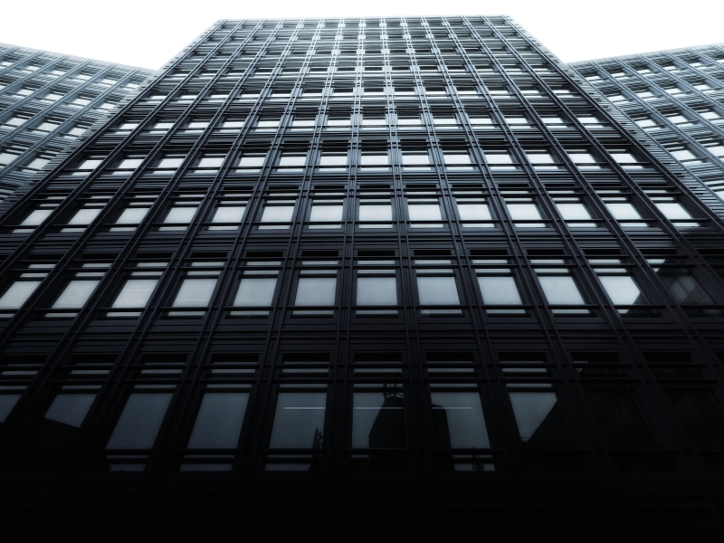office, building, no people, office building exterior, buildings, modern, low angle view, architecture, tower, perspective, urban, black-and-white, skyscraper