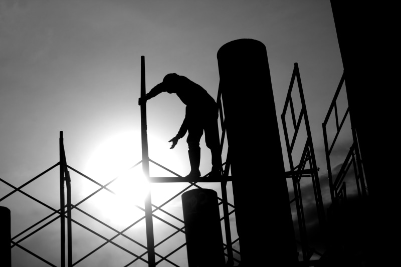 work, man, black and white, full length, iron, worker, photography, climb, side view, day, standing, only women, construction, one person, built structure