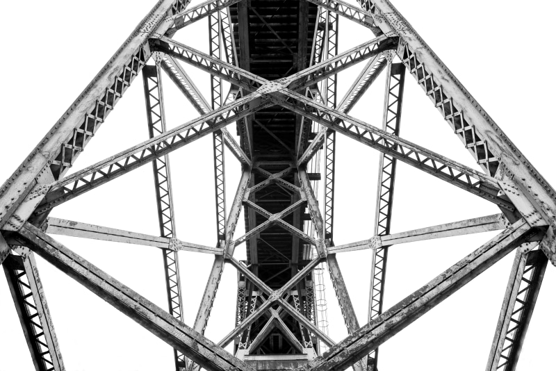 pattern, bridge - man made structure, trussel, transportation, shape, iron, perspective, structure, nature, eye, low angle shot, low angle view, steel