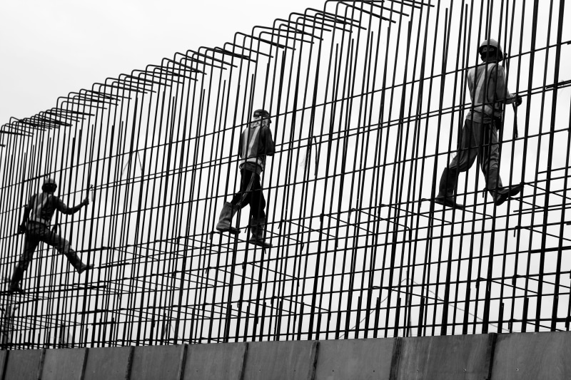 walking, built structure, pattern, 5K, task, work, build, people, workmen, iron, two people, indonesian, lifestyles, three, Construction, males, gray