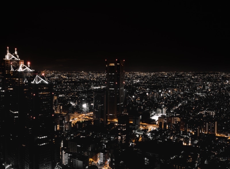 cityscape, night, crowded, crowd, high angle view, night city, skyscraper, spire, nightlife, city life, tokyo, sky, financial district, architecture, japan