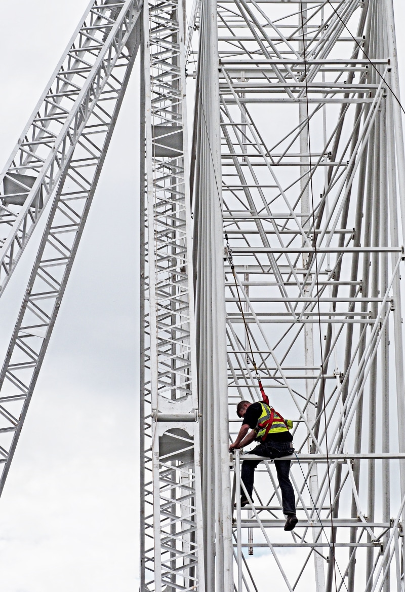 leisure activity, hardhat, fall, nature, occupation, beam, 4K, lifestyles, safety, span, construction, steel, danger, industry, architecture, support