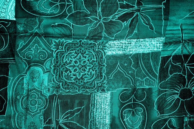 art and craft, model, outdoors, texture, turquoise, leaf, blue, floral pattern, white, green color, wall - building feature, colors, art, backgrounds, textile