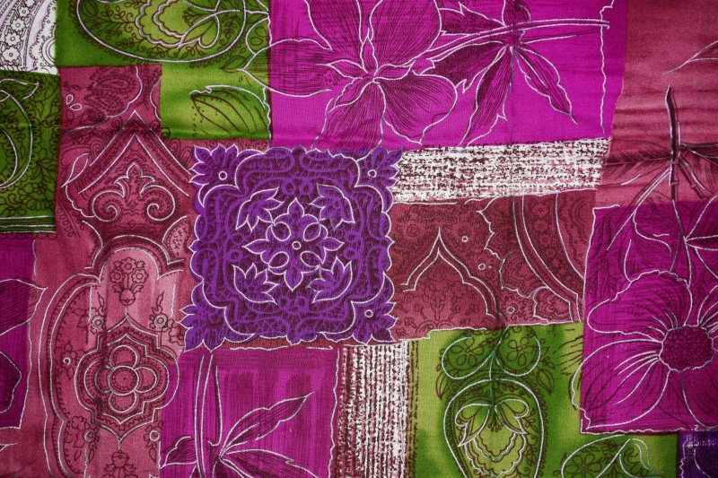 4K, retail, colorful, creativity, no people, fabric, decoration, for sale, textile, floral, brown, silky reflection, texture, market, patchwork, surface