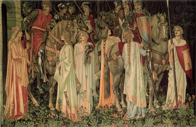 Tapestry The Arming, and Departure, Sir Edward Burne-Jones, Holy Grail, 2K