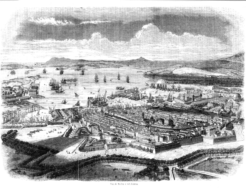 arts And Entertainment, snow, 1850, victorian Style, sea, building, day, 720P, visual Art, classical Style, no people, cityscape, Toulon, drawing - Art Product