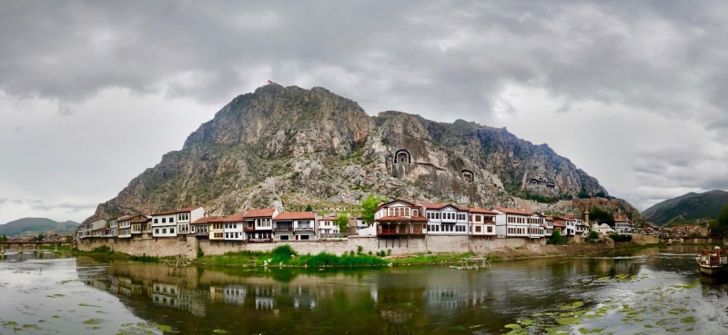 outdoors, cloud - sky, beauty in nature, no people, travel destinations, day, river, water, amasya, reflection, building exterior, tranquility, built structure