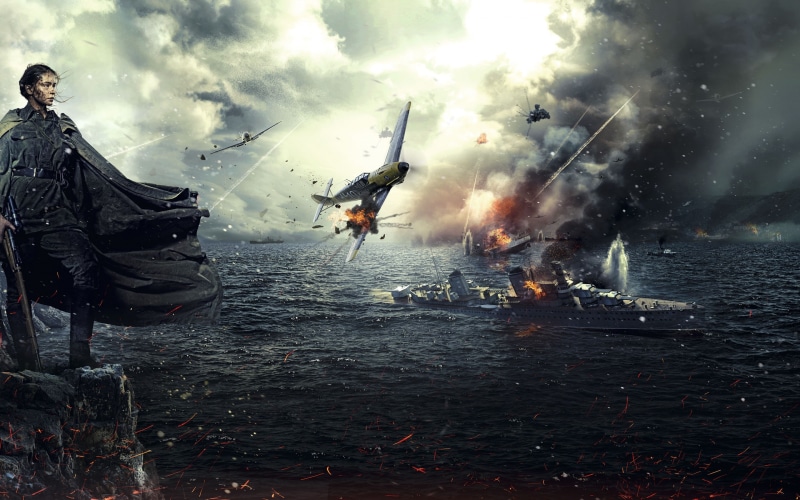 fire, Marine, ships, 2K, rifle, shore, explosions, Air, war, rocks, soldier, Sea, girl, battle, sniper, tunic, fight, Battle of Sevastopol, Julia Peresild