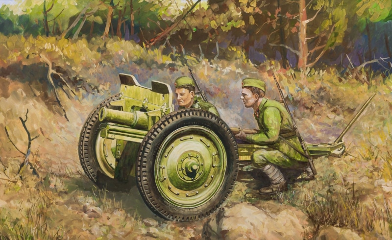 battle, outdoors, calculation, agricultural machinery, leads, soldiers, young men, two, 1080P, gun, day, operating, mode of transportation, USSR, man