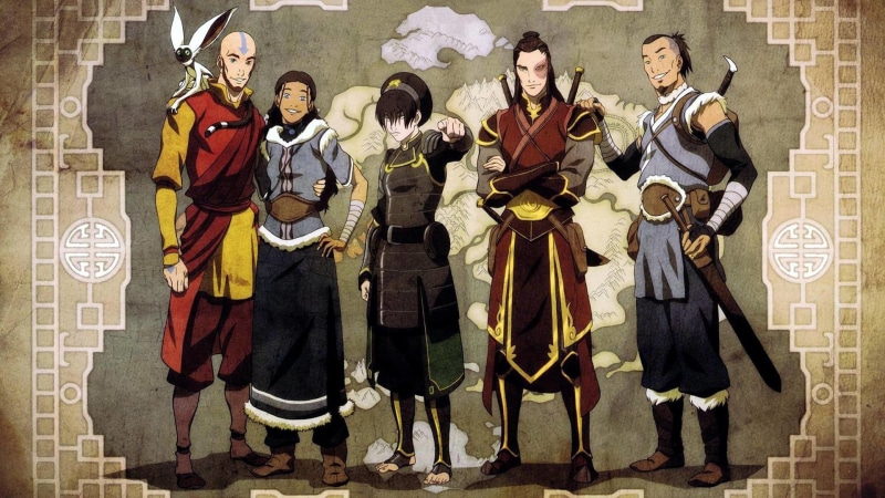government, religion, Brown Hair, wall - building feature, traditional clothing, Avatar (Anime), Momo (Avatar), Katara (Avatar), medium group of people