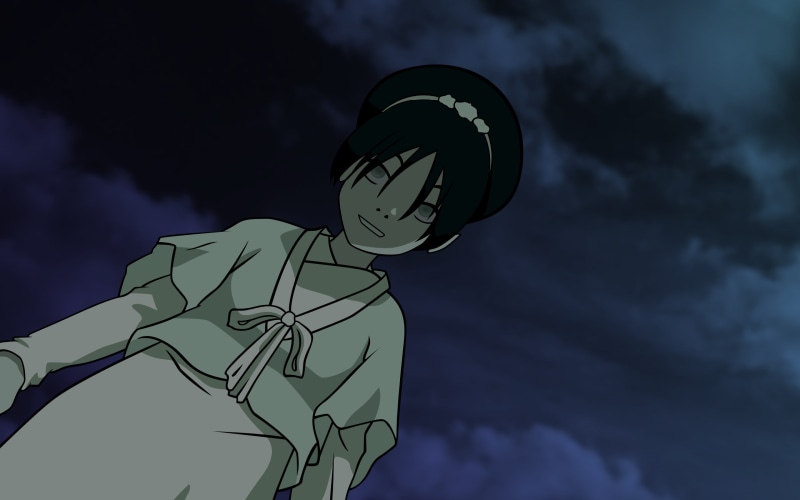 dusk, activity, art and craft, male likeness, night, Toph Beifong, human representation, silhouette, clothing, cloud - sky, low angle view, Avatar: The Last Airbender
