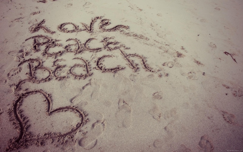 peace, text, beach, love, 1080P, sand, written