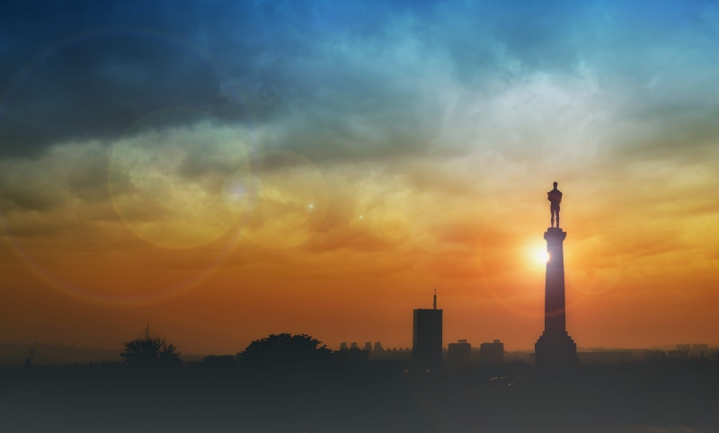 cloud - sky, serbia, tall - high, scenics - nature, architecture, orange color, built structure, kalemegdan, sculpture, 4K, beauty in nature, nature, no people