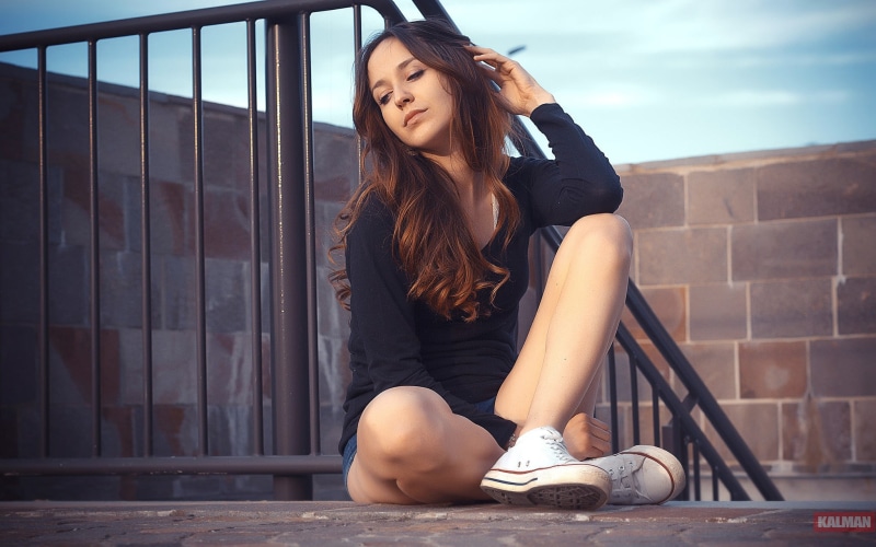 500px, Lorenza Cani, hairstyle, photography, beautiful woman, Victor Kalman, sitting, long hair, front view, women, 1080P, full length, hair, Lorenza 