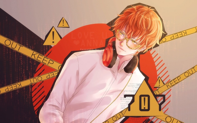 text, young adult, beautiful people, indoors, blond hair, business, females, arts culture and entertainment, Mystic Messenger, communication, one person