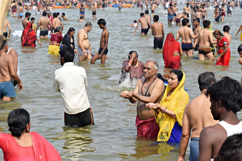 ganges, shirtless, river, hinduism, sea, spirituality, respect, travel, outdoor, large group of people, asia, water, day, 5K, trip, tourism, india, culture