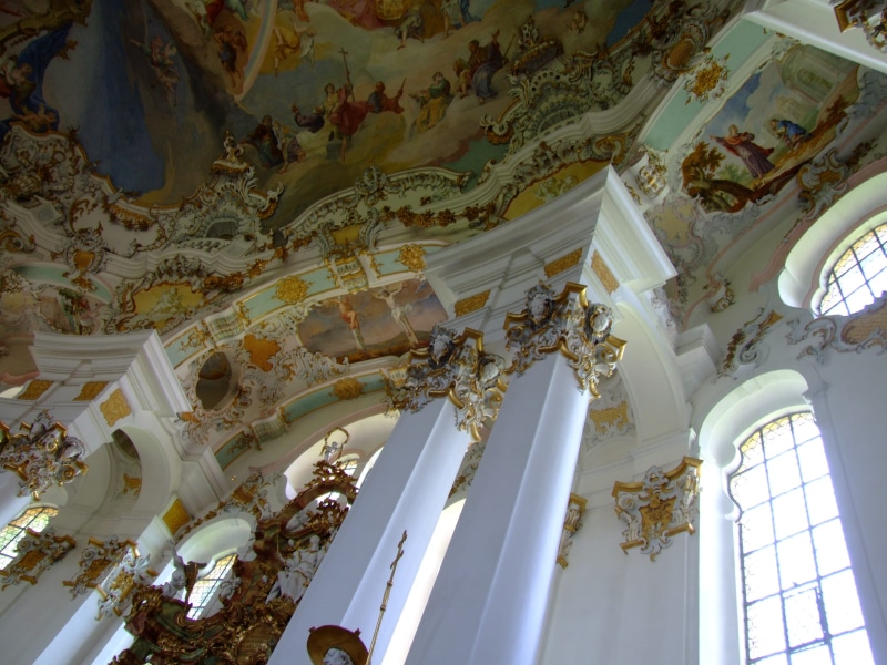 window, rococo church, ornate, no people, arch, Pilgrimage Church, interior design, belief, history, decoration, attractive, schwangau, romantic, architectural column