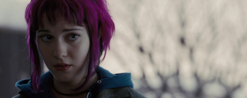 Scott Pilgrim vs. the World, looking at camera, contemplation, focus on foreground, women, young adult, day, young women, outdoors, purple hair, movie scenes