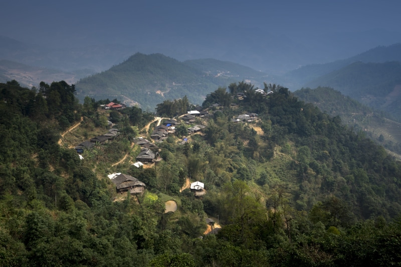 non-urban scene, nice, mountain range, agriculture, built structure, curve, high angle view, peace, ha giang, mountain, 5K, tranquility, building exterior