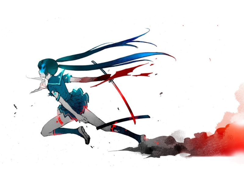 simple, vocaloid, anime, 720P, black, rock, sailor, miku, background, katana, school, uniforms, hatsune, schoolgirls, shooter