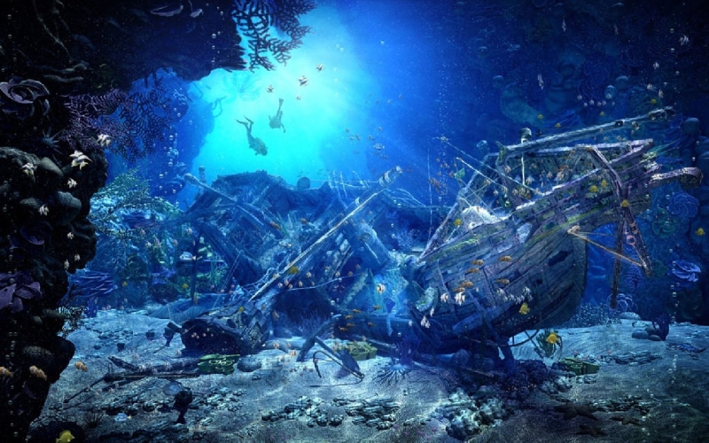 art, nature, ship, 1080P, group of animals, vertebrate, no people, undersea, rock, animal wildlife, marine, school of fish, sea life, water, solid, fish