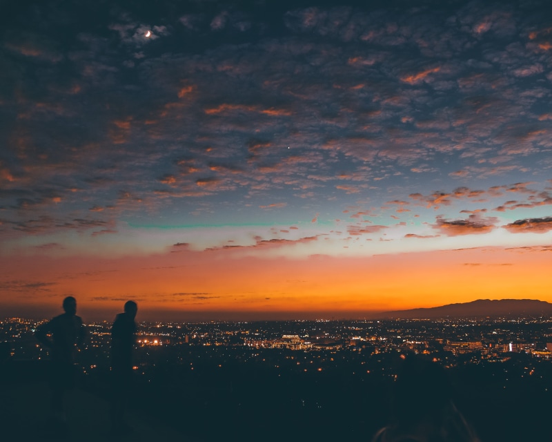 orange color, town, real people, 4K, two people, architecture, cit, city, person, cityscape, metropolis, los angeles, dawn, california, nature, sky, beauty in nature