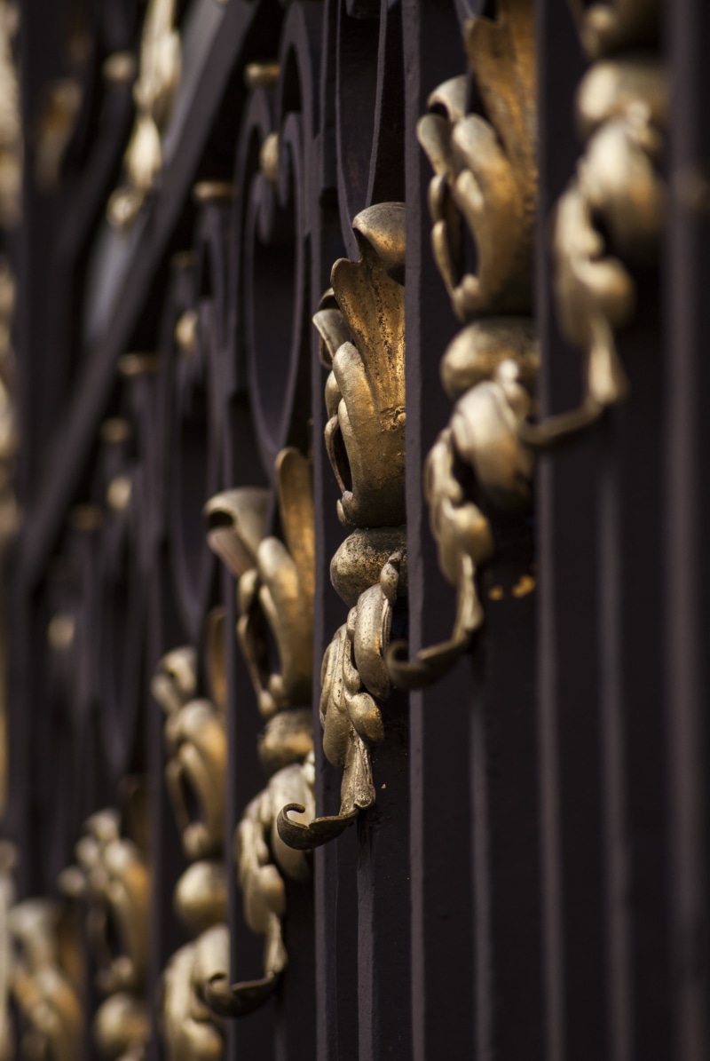 safety, gold trim, wood - material, tied up, metal, iron - Metal, outdoors, no people, day, security, gate, close-up, pattern, selective focus, alloy, door knocker