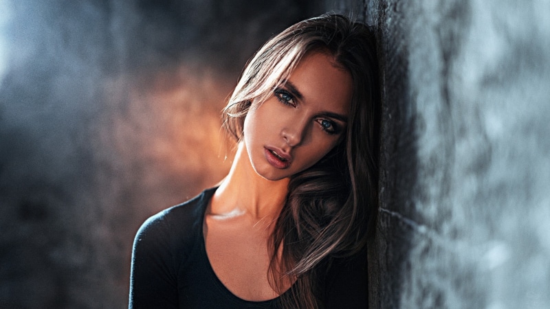 looking at camera, young adult, 1080P, long hair, headshot, one person, Viktoria Vishnevetskaya, black clothing, casual clothing, portrait, lifestyles