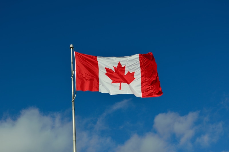 white color, cloud - sky, low angle view, canadian flag, daytime, white, immigration, wind, outdoors, day, canada, red, blue, maple, freedom, maple leaf
