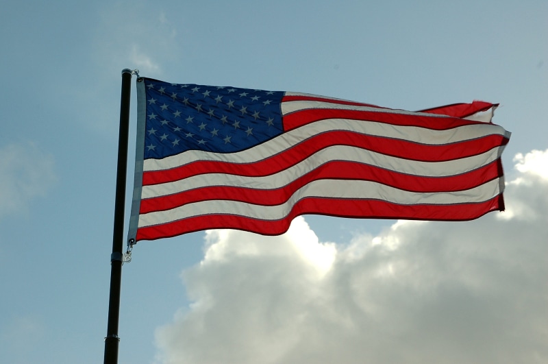 banner, blue, American Flag, national icon, country, wind, dom, outdoors, united, low angle view, usa, depression - sadness, symbolic, stripes, striped