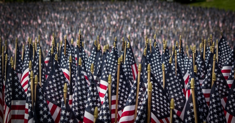 in a row, raising, memorial, american flags, backgrounds, holiday, high angle view, american flag, outdoors, 2K, independence, government, no people, us