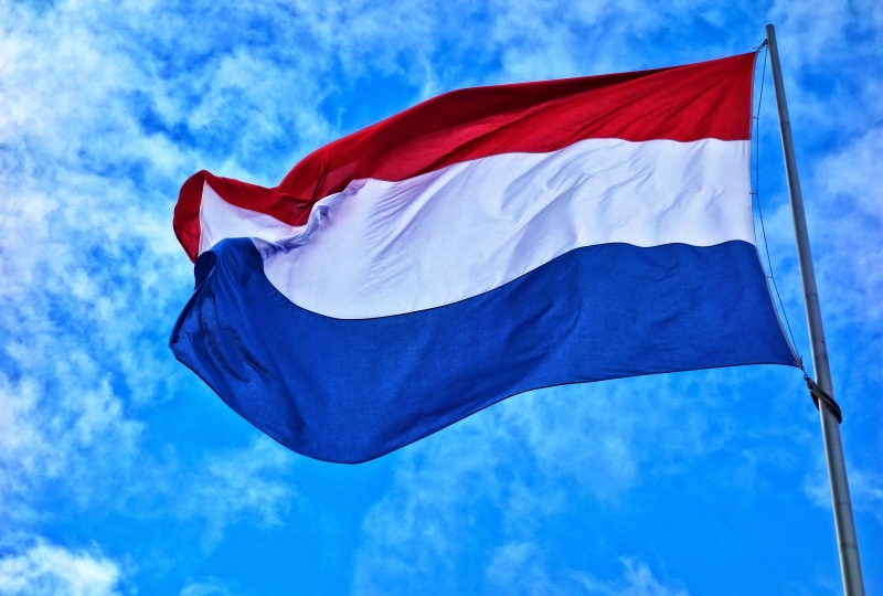 no people, dutch flag, textile, wind, blue, netherlands, symbol, patriotic, nature, low angle view, sky, cloud - sky, banner, white, pride, environment
