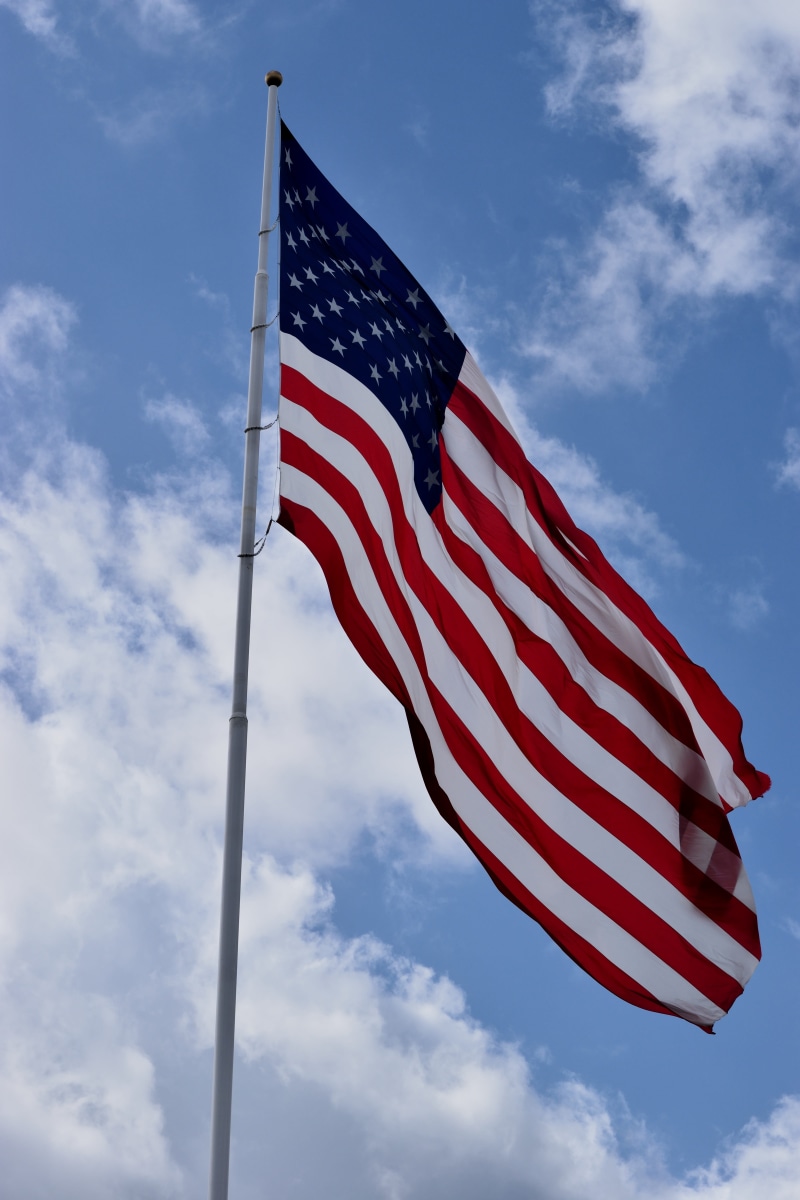 pride, waving, striped, independence, democracy, blue, government, red, pole, day, american, star, nature, american flag waving, 5K, low angle view, wind