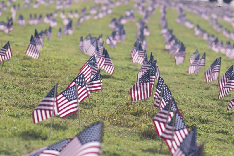 tombstone, memorial, stars and stripes, states, pride, independence, patriotism, commemoration, daytime, grave, military, symbol, field, nation, uSA, grass
