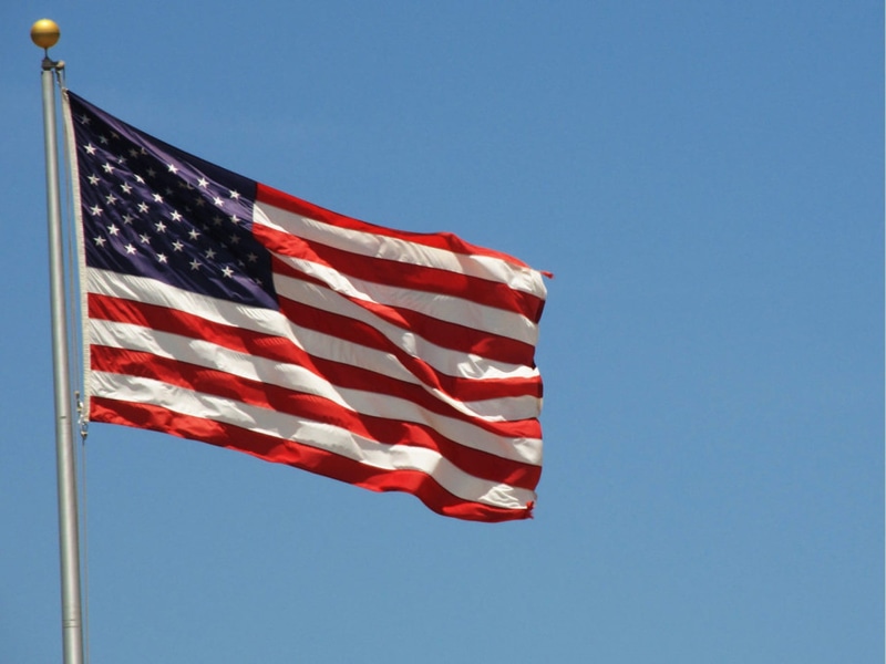 pole, us, national icon, copy space, star shape, fluttering, waving, red, clear sky, july, patriotic, holiday, sky, National, blue, independence, Flag
