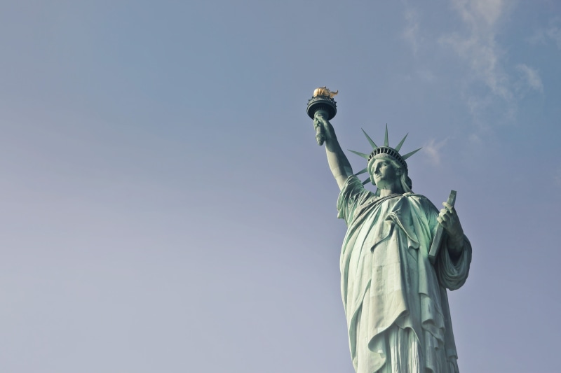 copy space, new york, representation, clear sky, landmark, no people, sculpture, vertical, usa, outdoors, york, freedom, statue, america, human representation