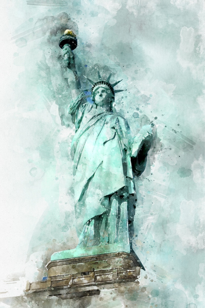 new york, attraction, creativity, 2K, new york city, statue of liberty, liberty, built structure, art and craft, sightseeing, religion, digital painting