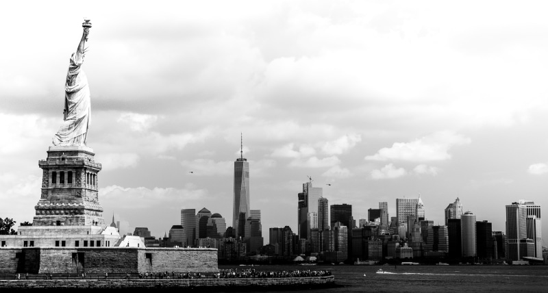 5K, city, skyscraper, black and white, skyscrapers, financial district, urban skyline, nature, grayscale, modern architecture, photo, cloud - sky, new york