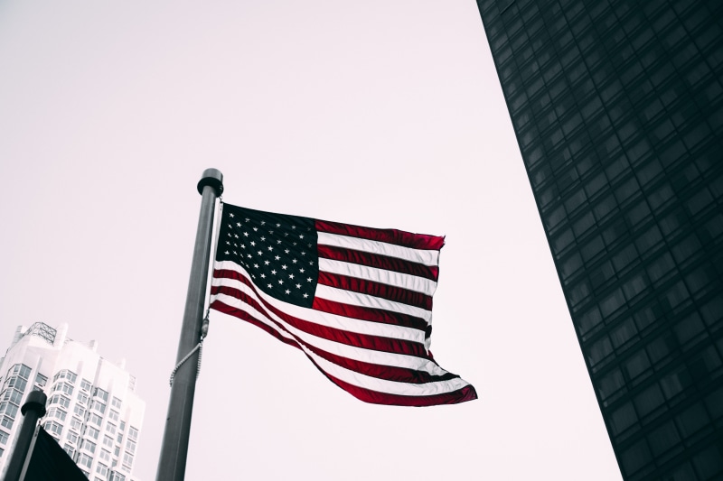 flagpole, symbol, architecture, skyscraper, dom, freedom, america, low angle view, striped, stripes, independence, photo, low angle photography, usa, financial district