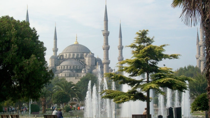city, Mosque, outdoors, spraying, sky, plant, belief, travel destinations, architecture, Turkey, nature, Building, built structure, Sultan Ahmed, dome