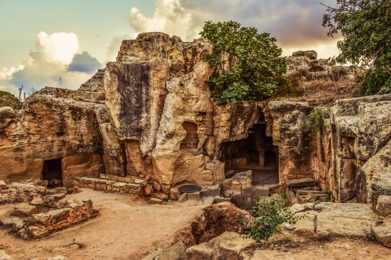 ancient civilization, solid, cyprus, travel destinations, rock, the past, rock - object, physical geography, tree, nature, ancient, paphos, no people, cloud - sky