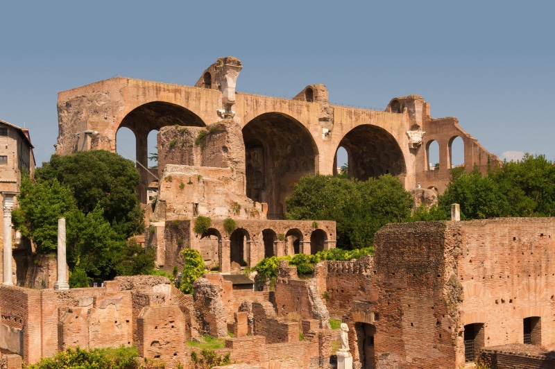 building exterior, the past, basilica, remains, nature, archaeology, historic, forum romanum, ancient civilization, clear sky, arch, constantine maxentius