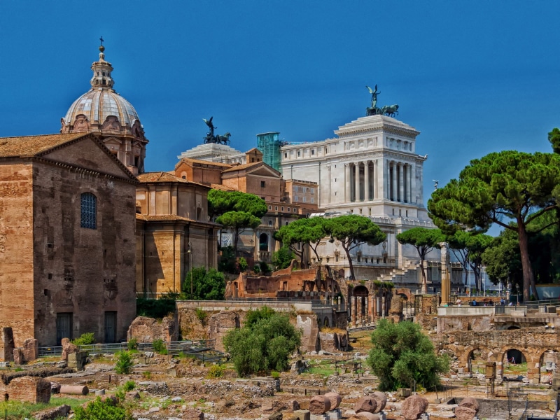 tree, Rome, travel, destinations, 1080P, blue, the past, architectural column, concrete, sky, plant, building exterior, outdoors, near, spirituality, architecture
