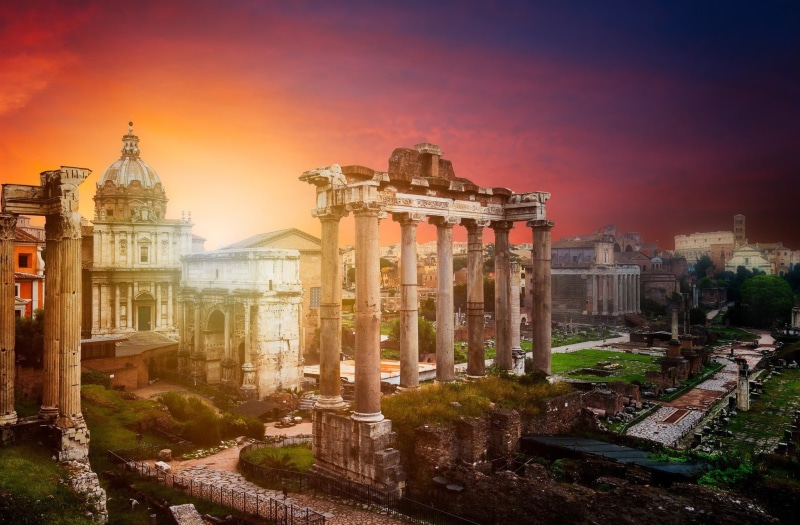 Roman Forum in Rome, sunset, the city, ruins, 1080P, Italy, Rome, The Vatican